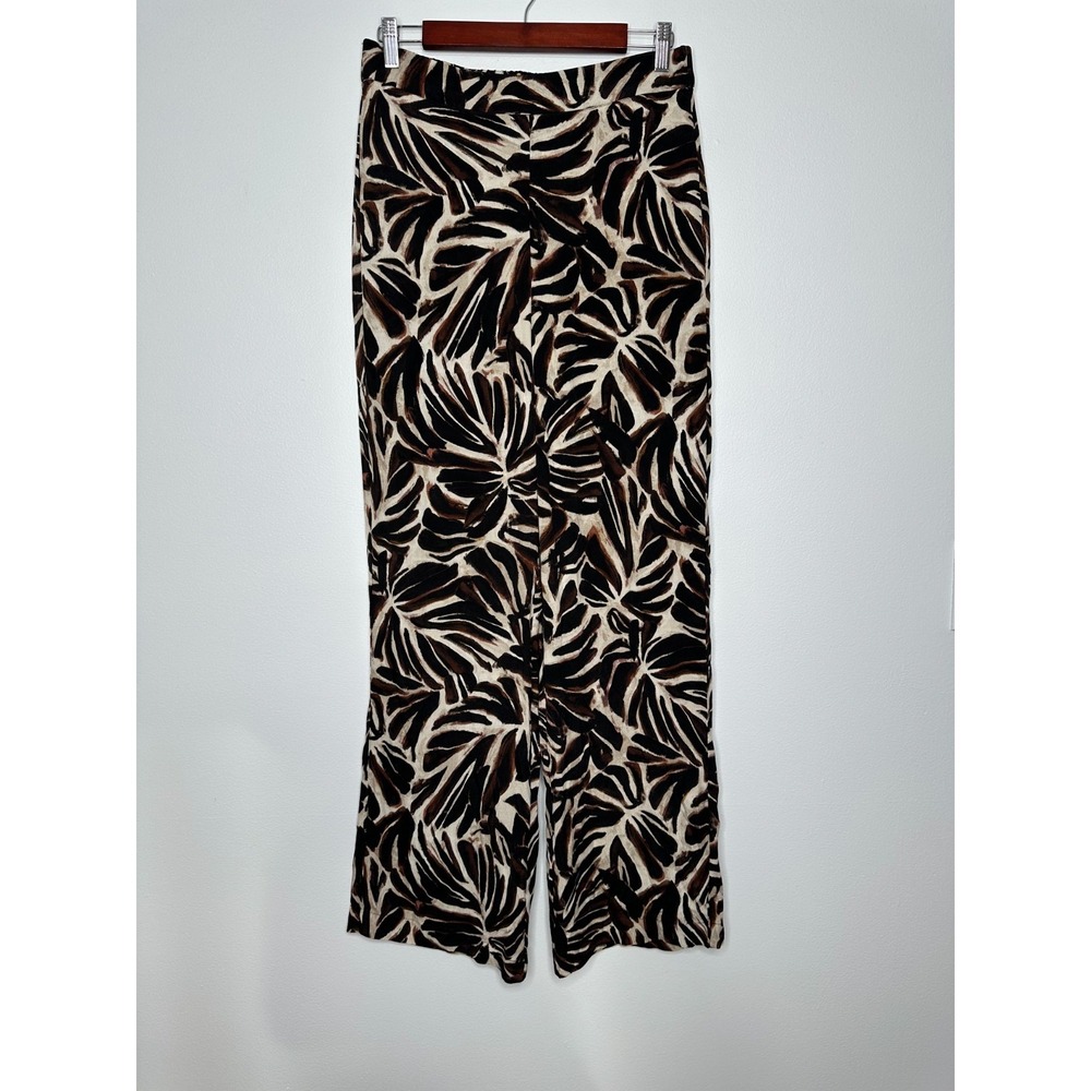 Mng Mango Claudie Pull on Trousers Size M Palm Tropical Print Wide Leg